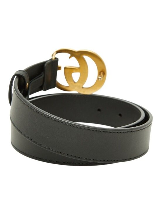 Gucci GG Marmont Emblem Wide Buckle Belt Black Leather